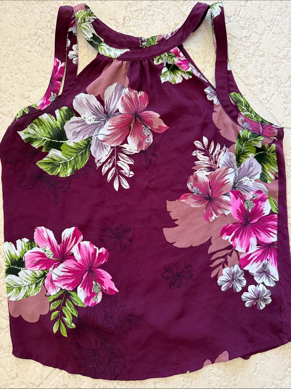 Express Women's Floral Halter Tank Top - Burgundy, Pink, Green